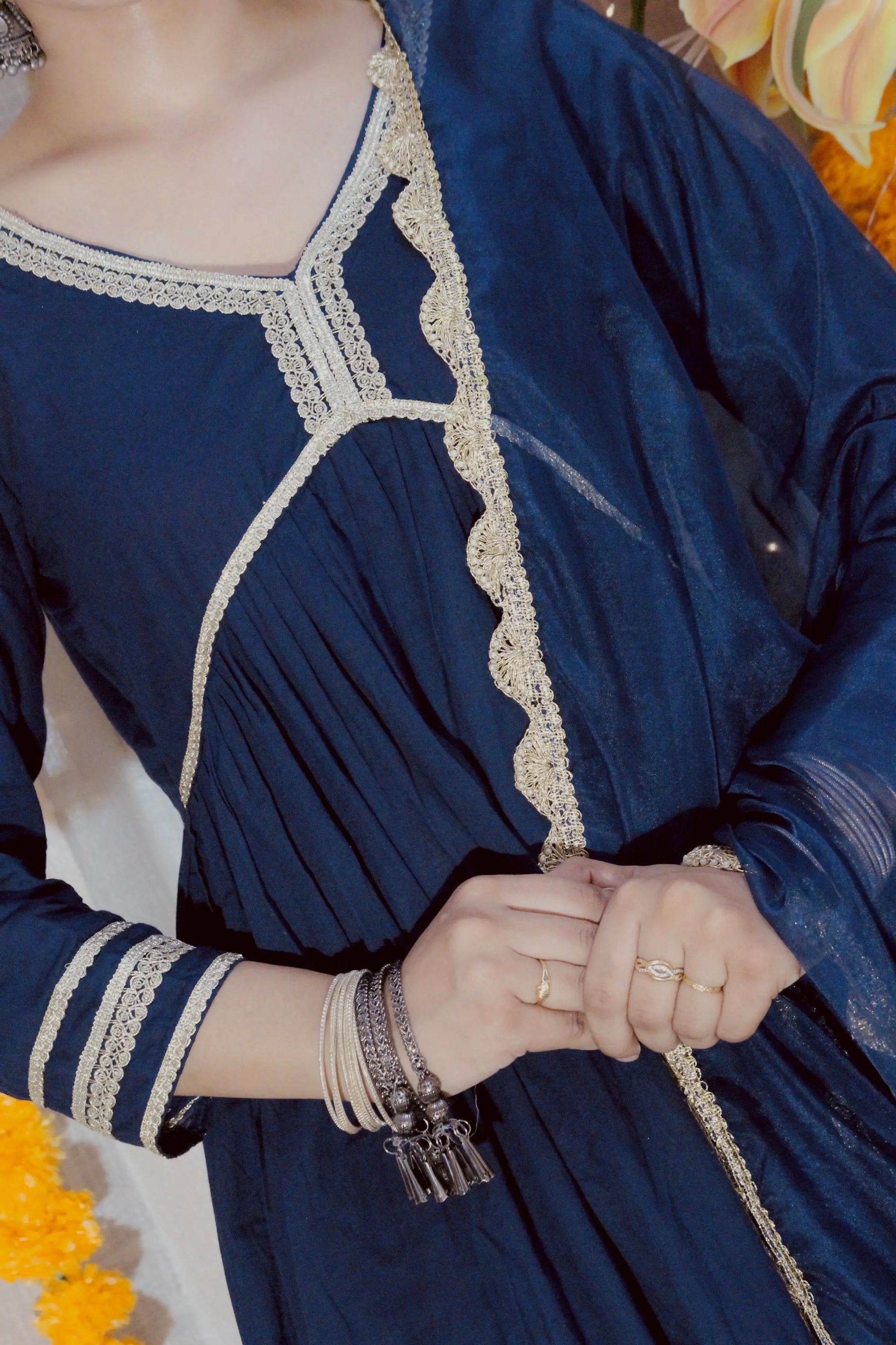 Deep Blue Anarkali set Patakha