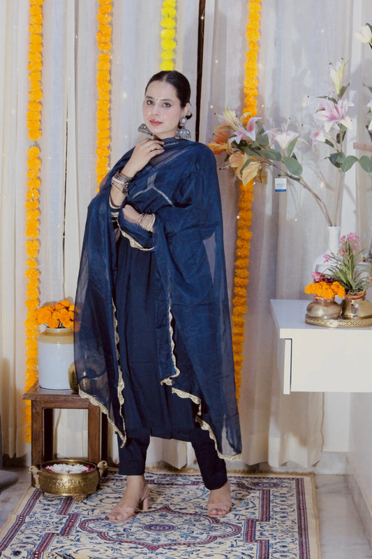 Deep Blue Anarkali set Patakha